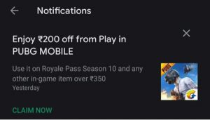 PUBG Mobile gets a Rs 200 coupon on Google Play Store again