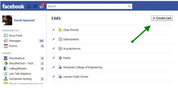 How to use Facebook's List feature in status