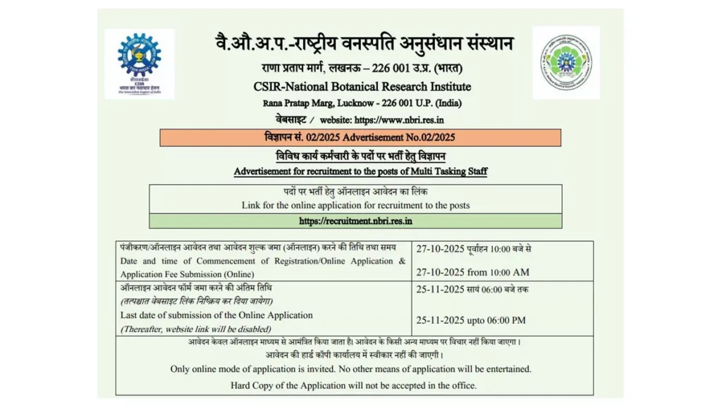 CSIR NBRI MTS Recruitment 2025