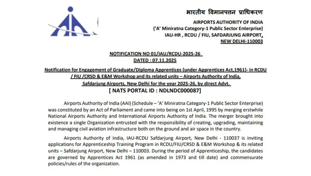 AAI Apprentice Recruitment 2025