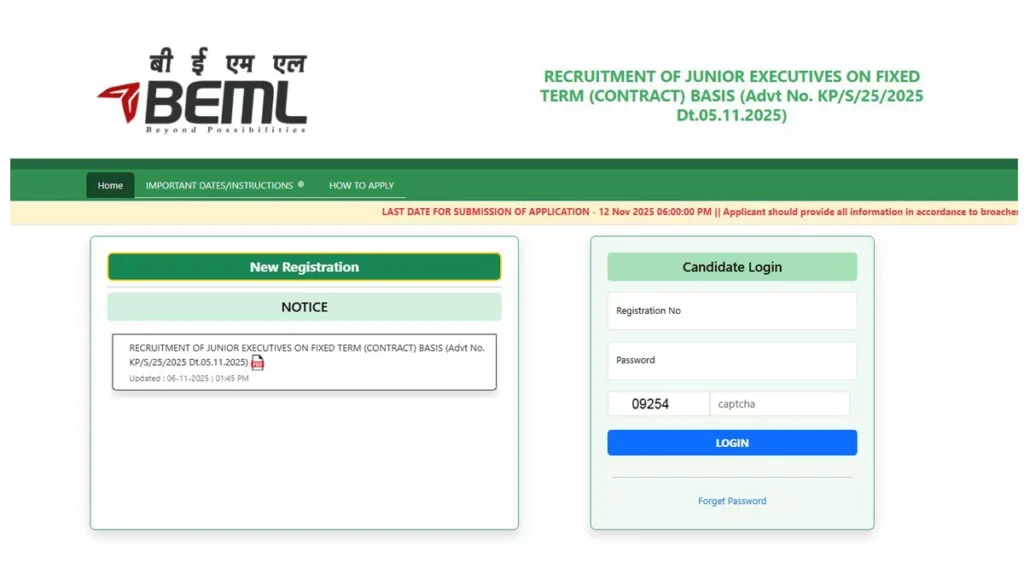 BEML Junior Executive Recruitment 2025